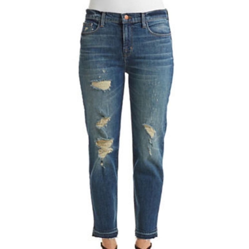 Brand Destructed High-Rise Crop Jeans-Blue-26